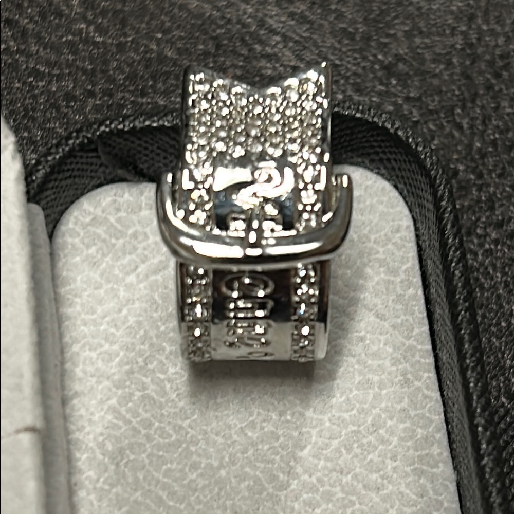 Vivienne Westwood silver crystal wide buckle band Ring size S